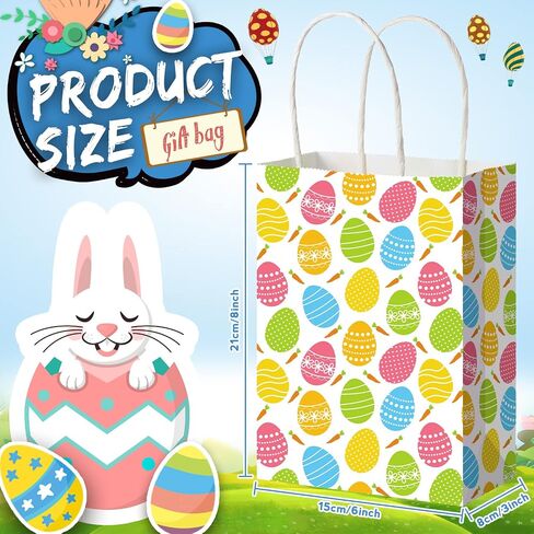 Spakon 12 Pieces Easter Gift Paper Bags Easter Party Favor Bags with Handles Easter Treat Bags Kids with Happy Easter for Easter Party Supplies Candy Cookie Goodies Gift Wrapping in Kuwait