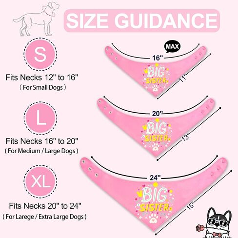 Big Sister Dog Bandana with Snap Button - Pink Silky Satin Pet Scarf, Baby Announcement Accessories for Dogs, Gender Reveal Photo Prop, Stylish Pet Gift (Large) in Saudi Arabia