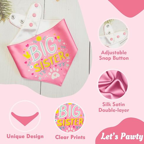 Big Sister Dog Bandana with Snap Button - Pink Silky Satin Pet Scarf, Baby Announcement Accessories for Dogs, Gender Reveal Photo Prop, Stylish Pet Gift (Large) in Saudi Arabia