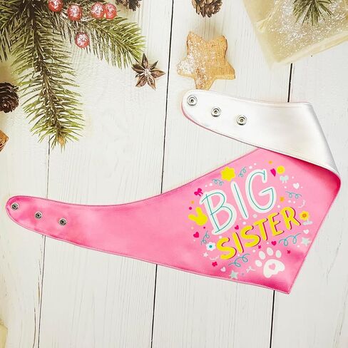 Big Sister Dog Bandana with Snap Button - Pink Silky Satin Pet Scarf, Baby Announcement Accessories for Dogs, Gender Reveal Photo Prop, Stylish Pet Gift (Large) in Saudi Arabia