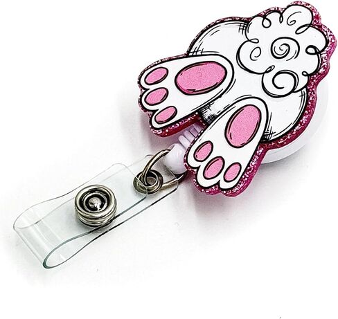 Easter Badge Reel Retractable with Alligator Clip Bunny Rabbit Tail Badge Holder Acrylic Name Tag Clip for Holiday Nurses Nursing Teachers Students in Kuwait