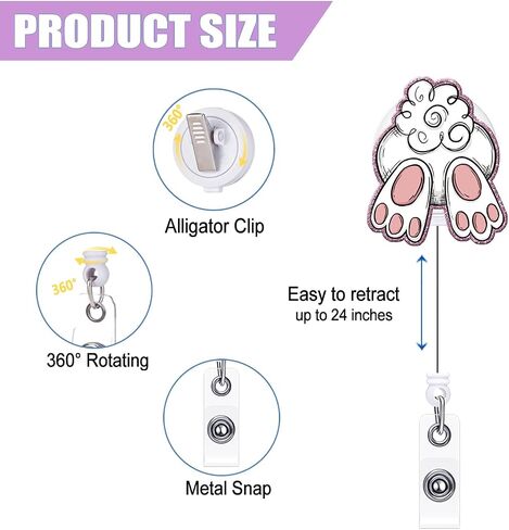 Easter Badge Reel Retractable with Alligator Clip Bunny Rabbit Tail Badge Holder Acrylic Name Tag Clip for Holiday Nurses Nursing Teachers Students in Kuwait