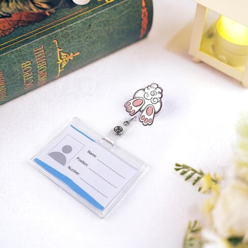 Easter Badge Reel Retractable with Alligator Clip Bunny Rabbit Tail Badge Holder Acrylic Name Tag Clip for Holiday Nurses Nursing Teachers Students in Kuwait