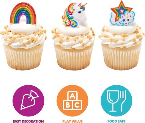 DecoPac Rainbow Unicorn Rings, Cupcake Decorations, Magical Food Safe Cake Toppers, Multi-Coloured – 24 Pack in Saudi Arabia
