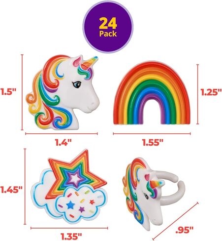 DecoPac Rainbow Unicorn Rings, Cupcake Decorations, Magical Food Safe Cake Toppers, Multi-Coloured – 24 Pack in Saudi Arabia