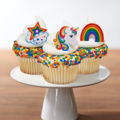 DecoPac Rainbow Unicorn Rings, Cupcake Decorations, Magical Food Safe Cake Toppers, Multi-Coloured – 24 Pack in Saudi Arabia