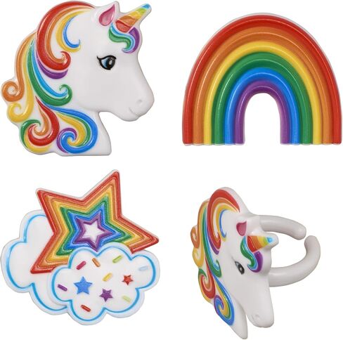 DecoPac Rainbow Unicorn Rings, Cupcake Decorations, Magical Food Safe Cake Toppers, Multi-Coloured – 24 Pack in Saudi Arabia