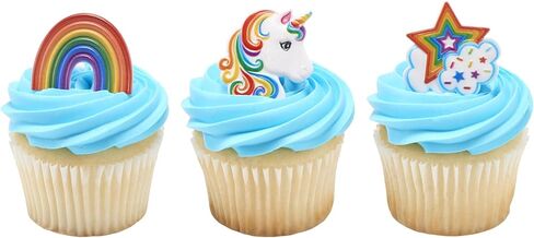 DecoPac Rainbow Unicorn Rings, Cupcake Decorations, Magical Food Safe Cake Toppers, Multi-Coloured – 24 Pack in Saudi Arabia