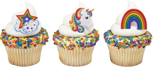 DecoPac Rainbow Unicorn Rings, Cupcake Decorations, Magical Food Safe Cake Toppers, Multi-Coloured – 24 Pack in Saudi Arabia