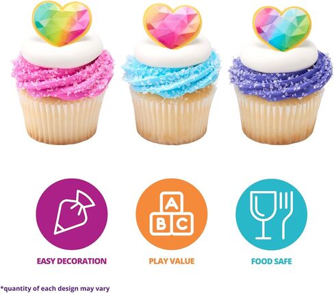 DecoPac Rainbow Unicorn Rings, Cupcake Decorations, Magical Food Safe Cake Toppers, Multi-Coloured – 24 Pack in Saudi Arabia