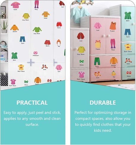jojofuny 1set Classification PVC Wall Label Clo Organization Drawer Toddler Labels Sticker Kids for Kit Wardrobe Sort Clothing Decoration Bedroom Decals Decorative Nursery Kids in Saudi Arabia