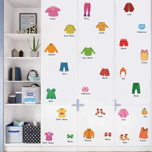 jojofuny 1set Classification PVC Wall Label Clo Organization Drawer Toddler Labels Sticker Kids for Kit Wardrobe Sort Clothing Decoration Bedroom Decals Decorative Nursery Kids in Kuwait