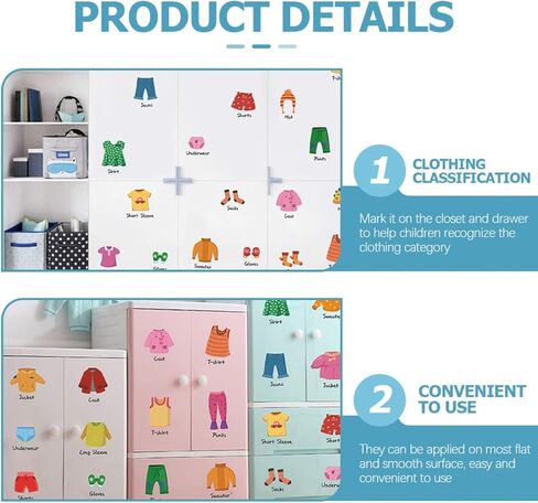 jojofuny 1set Classification PVC Wall Label Clo Organization Drawer Toddler Labels Sticker Kids for Kit Wardrobe Sort Clothing Decoration Bedroom Decals Decorative Nursery Kids in Kuwait