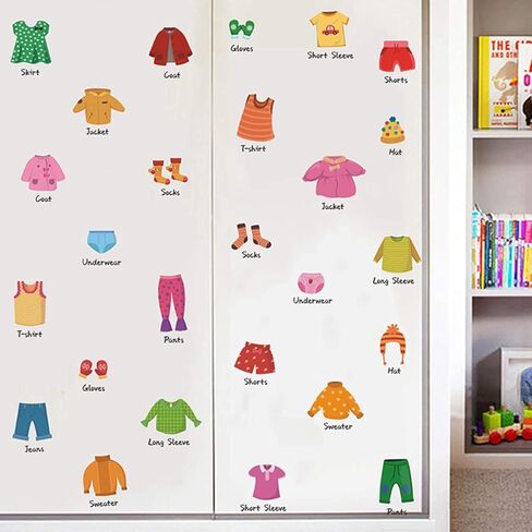 jojofuny 1set Classification PVC Wall Label Clo Organization Drawer Toddler Labels Sticker Kids for Kit Wardrobe Sort Clothing Decoration Bedroom Decals Decorative Nursery Kids in Kuwait