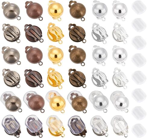 UniCraftale 36pcs 6 ألوان النحاس النحاسي مقطع في القرط ، مقطع نصف مستدير على مكونات محول الأقراط غير المقطوعة مع حلقة وصواميل الأذن السيليكون 40pcs لصنع القرط in Saudi Arabia