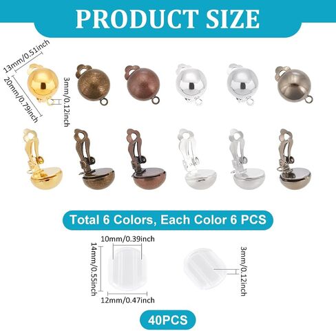 UniCraftale 36pcs 6 ألوان النحاس النحاسي مقطع في القرط ، مقطع نصف مستدير على مكونات محول الأقراط غير المقطوعة مع حلقة وصواميل الأذن السيليكون 40pcs لصنع القرط in Saudi Arabia
