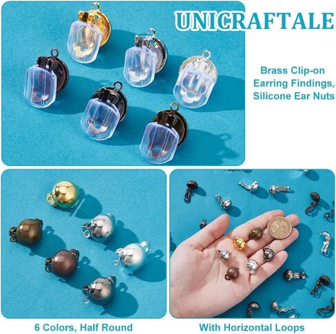 UniCraftale 36pcs 6 ألوان النحاس النحاسي مقطع في القرط ، مقطع نصف مستدير على مكونات محول الأقراط غير المقطوعة مع حلقة وصواميل الأذن السيليكون 40pcs لصنع القرط in Saudi Arabia