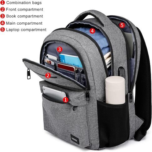 Backpack for Men, School Backpack for Teen Boys,15.6 inch Laptop Back Pack for High School and College Students with USB Charging Port, Computer Bookbag, Black in Kuwait
