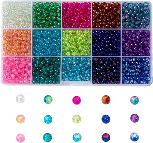 BEEFLYING 3000pcs Baking Painted Crackle Glass Beads 4mm Mixed Color Round Glass Loose Spacers for Jewelry Making in Saudi Arabia