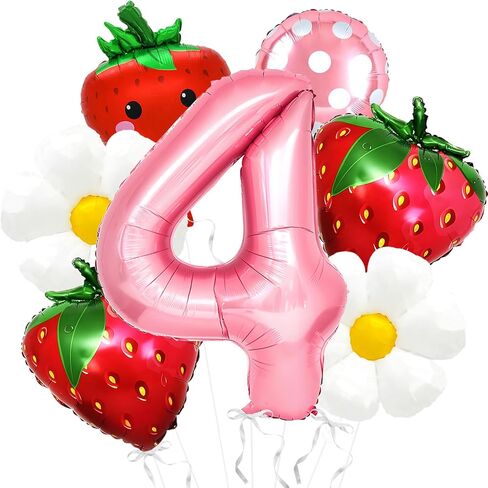 Strawberry Balloons Berry 2st birthday Decor - 40 Inch Mylar Pink Number 2 Balloons - Strawberry Balloon for Strawberry Birthday Decorations - Strawberry Party Decorations in Saudi Arabia