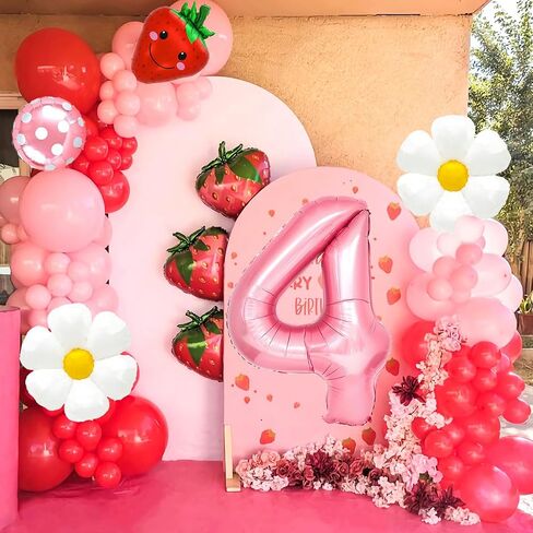 Strawberry Balloons Berry 2st birthday Decor - 40 Inch Mylar Pink Number 2 Balloons - Strawberry Balloon for Strawberry Birthday Decorations - Strawberry Party Decorations in Saudi Arabia