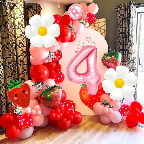 Strawberry Balloons Berry 2st birthday Decor - 40 Inch Mylar Pink Number 2 Balloons - Strawberry Balloon for Strawberry Birthday Decorations - Strawberry Party Decorations in Saudi Arabia