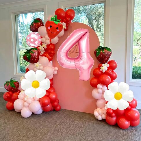 Strawberry Balloons Berry 2st birthday Decor - 40 Inch Mylar Pink Number 2 Balloons - Strawberry Balloon for Strawberry Birthday Decorations - Strawberry Party Decorations in Saudi Arabia