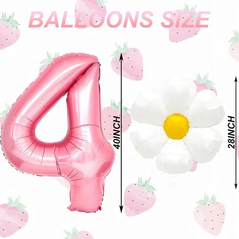 Strawberry Balloons Berry 2st birthday Decor - 40 Inch Mylar Pink Number 2 Balloons - Strawberry Balloon for Strawberry Birthday Decorations - Strawberry Party Decorations in Saudi Arabia