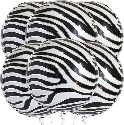 البالونات الكبيرة 22 بوصة حمار وحشي - حزمة 6 | Zebra طباعة بالونات الحيوانات للزخارف الحزبية بالأبيض والأسود in Kuwait