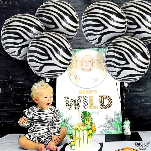 البالونات الكبيرة 22 بوصة حمار وحشي - حزمة 6 | Zebra طباعة بالونات الحيوانات للزخارف الحزبية بالأبيض والأسود in Kuwait