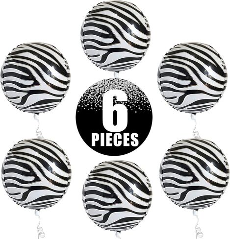 البالونات الكبيرة 22 بوصة حمار وحشي - حزمة 6 | Zebra طباعة بالونات الحيوانات للزخارف الحزبية بالأبيض والأسود in Kuwait