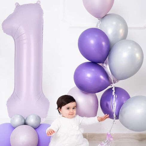 Light Purple Number 1 Balloon, 40 Inch Big Large Foil Helium Number Balloons, Giant Mylar 1 Balloon for 1st First Pastel Purple Birthday Party Decorations Supplies Anniversary in Kuwait