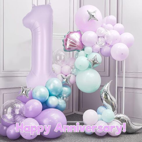 Light Purple Number 1 Balloon, 40 Inch Big Large Foil Helium Number Balloons, Giant Mylar 1 Balloon for 1st First Pastel Purple Birthday Party Decorations Supplies Anniversary in Kuwait