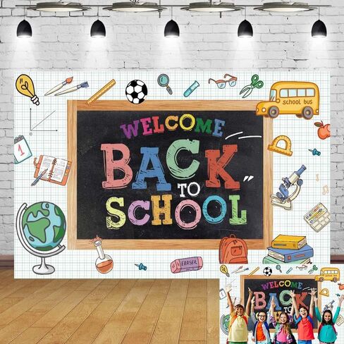 5 * 3 أقدام مرحبًا بك مرة أخرى في Backdrop Day First of School Banner Teacher Steptly Backboard Background للتصوير الفوتوغرافي مرة أخرى إلى زخارف الحفلات المدرسية in Saudi Arabia