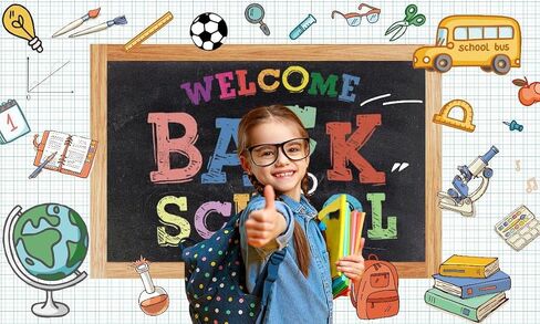 5 * 3 أقدام مرحبًا بك مرة أخرى في Backdrop Day First of School Banner Teacher Steptly Backboard Background للتصوير الفوتوغرافي مرة أخرى إلى زخارف الحفلات المدرسية in Saudi Arabia