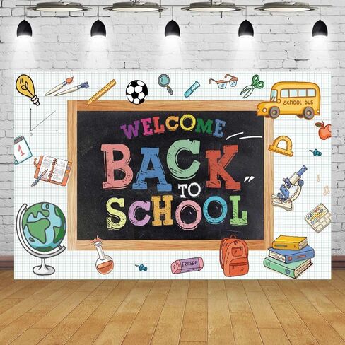 5 * 3 أقدام مرحبًا بك مرة أخرى في Backdrop Day First of School Banner Teacher Steptly Backboard Background للتصوير الفوتوغرافي مرة أخرى إلى زخارف الحفلات المدرسية in Saudi Arabia