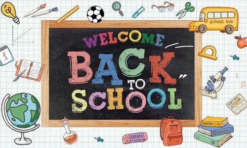5 * 3 أقدام مرحبًا بك مرة أخرى في Backdrop Day First of School Banner Teacher Steptly Backboard Background للتصوير الفوتوغرافي مرة أخرى إلى زخارف الحفلات المدرسية in Saudi Arabia