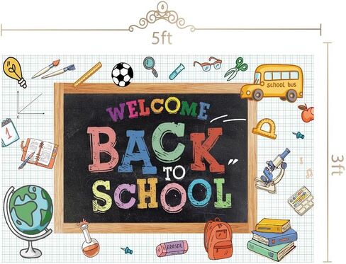 5 * 3 أقدام مرحبًا بك مرة أخرى في Backdrop Day First of School Banner Teacher Steptly Backboard Background للتصوير الفوتوغرافي مرة أخرى إلى زخارف الحفلات المدرسية in Saudi Arabia