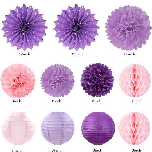 Purple Lilac-Lavender Pink Women Birthday Party-Decorations - 21pcs Happy Banner,Paper Lanterns Honeycomb,Tissue Pom Poms Flower Fan,Classroom Hanging Streamers Garland,Girls Decor Supplies Huglony in Saudi Arabia