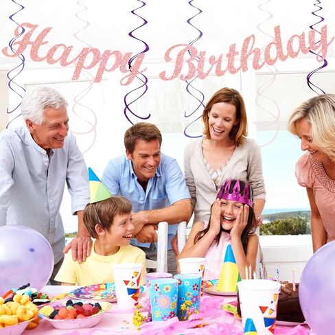 Purple Lilac-Lavender Pink Women Birthday Party-Decorations - 21pcs Happy Banner,Paper Lanterns Honeycomb,Tissue Pom Poms Flower Fan,Classroom Hanging Streamers Garland,Girls Decor Supplies Huglony in Saudi Arabia