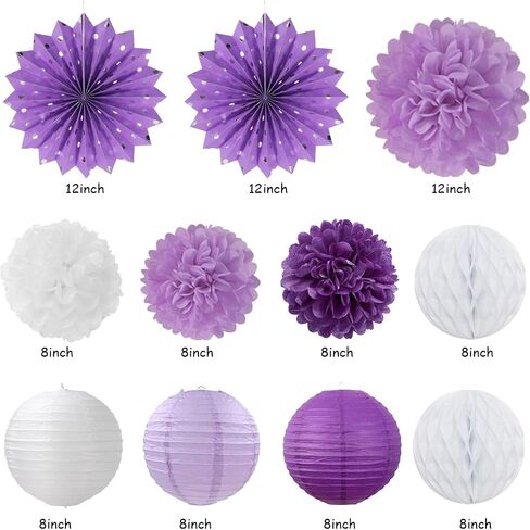 Purple Lilac-Lavender White Women Birthday Party-Decorations - 21pcs Happy Banner,Paper Lanterns,Tissue Pom Poms Flower Fan,Honeycomb Ball,Hanging Streamers Garland, Girls Decor Supplies Huglony in Saudi Arabia
