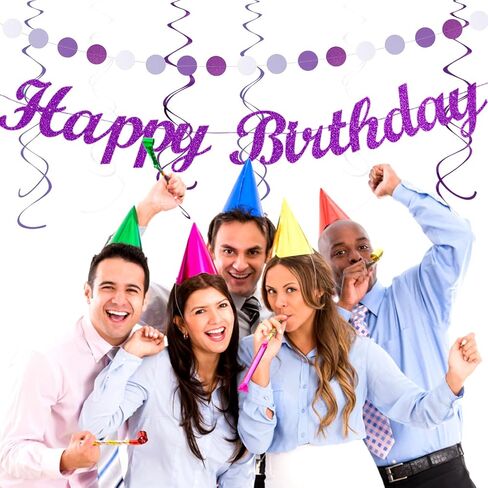Purple Lilac-Lavender White Women Birthday Party-Decorations - 21pcs Happy Banner,Paper Lanterns,Tissue Pom Poms Flower Fan,Honeycomb Ball,Hanging Streamers Garland, Girls Decor Supplies Huglony in Saudi Arabia