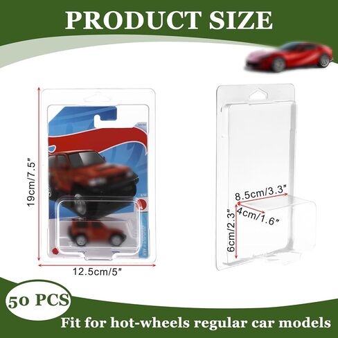 BTSKY 50 Pack Clear Protector Case Compatible with Hot-Wheels Model Cars Clamshell Cases for Car Storage Display Matchbox Diecast Covers Fits 6.5"x 4.25" Long Card Mainline and Regular Matchbox Cars in Kuwait