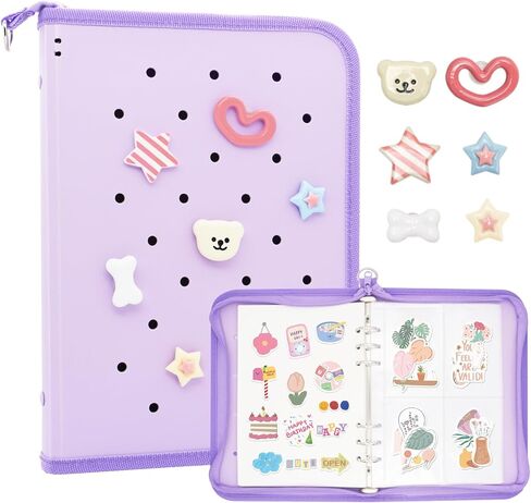 ألبوم تجميع كتب تخزين الملصقات القابل لإعادة الاستخدام للبالغين مع ورق تحرير فارغ وجيب وحليات DIY، ألبوم مجلد ملصقات بتصميم سحاب لتجميع الملصقات (أرجواني) in Kuwait