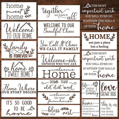 Keluna Welcome Home Stencils, 20 Pcs Large Welcome Stencils for Painting on Wood, Sweet Home Plastic Template Stencils for Painting, Home Letters Stencils for Painting on Wood Sign Porch Wall Decor in Saudi Arabia