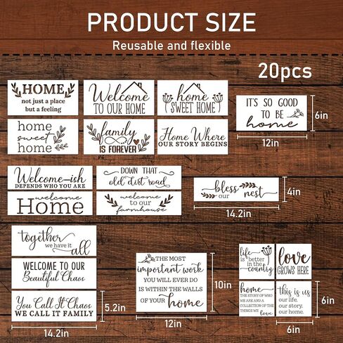 Keluna Welcome Home Stencils, 20 Pcs Large Welcome Stencils for Painting on Wood, Sweet Home Plastic Template Stencils for Painting, Home Letters Stencils for Painting on Wood Sign Porch Wall Decor in Saudi Arabia