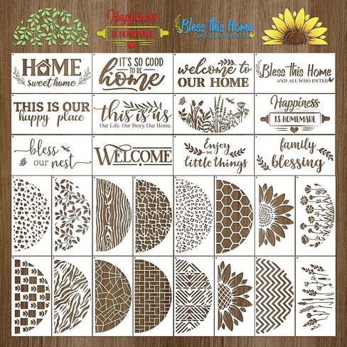 Keluna Welcome Home Stencils, 20 Pcs Large Welcome Stencils for Painting on Wood, Sweet Home Plastic Template Stencils for Painting, Home Letters Stencils for Painting on Wood Sign Porch Wall Decor in Saudi Arabia