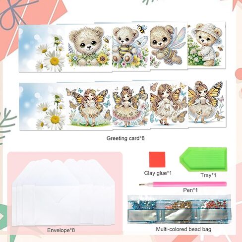 8 Packs Diamond Art Painting Greeting Card Kit Diamond Art Greeting Cards Special Shaped Diamond Painting Greeting Card Arts Crafts for Christmas Birthday Thanksgiving Day Holiday (Flowers 30x15cm) in Saudi Arabia