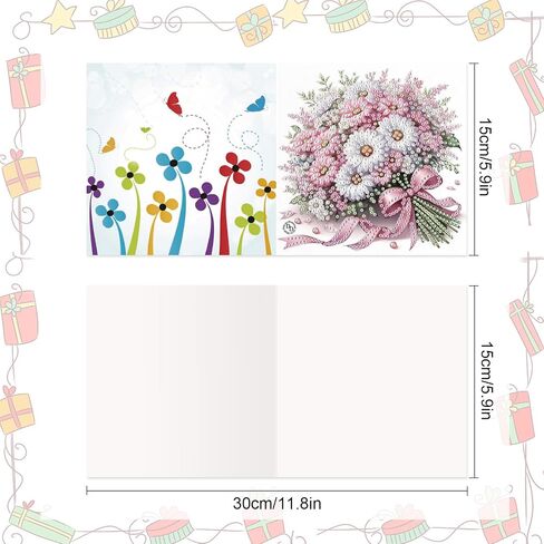 8 Packs Diamond Art Painting Greeting Card Kit Diamond Art Greeting Cards Special Shaped Diamond Painting Greeting Card Arts Crafts for Christmas Birthday Thanksgiving Day Holiday (Flowers 30x15cm) in Saudi Arabia