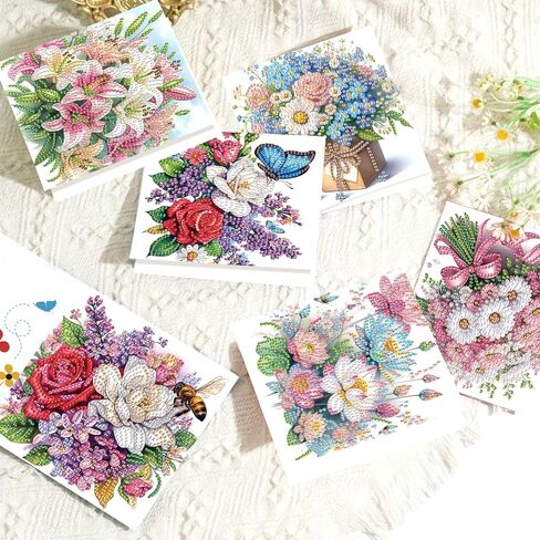 8 Packs Diamond Art Painting Greeting Card Kit Diamond Art Greeting Cards Special Shaped Diamond Painting Greeting Card Arts Crafts for Christmas Birthday Thanksgiving Day Holiday (Flowers 30x15cm) in Saudi Arabia